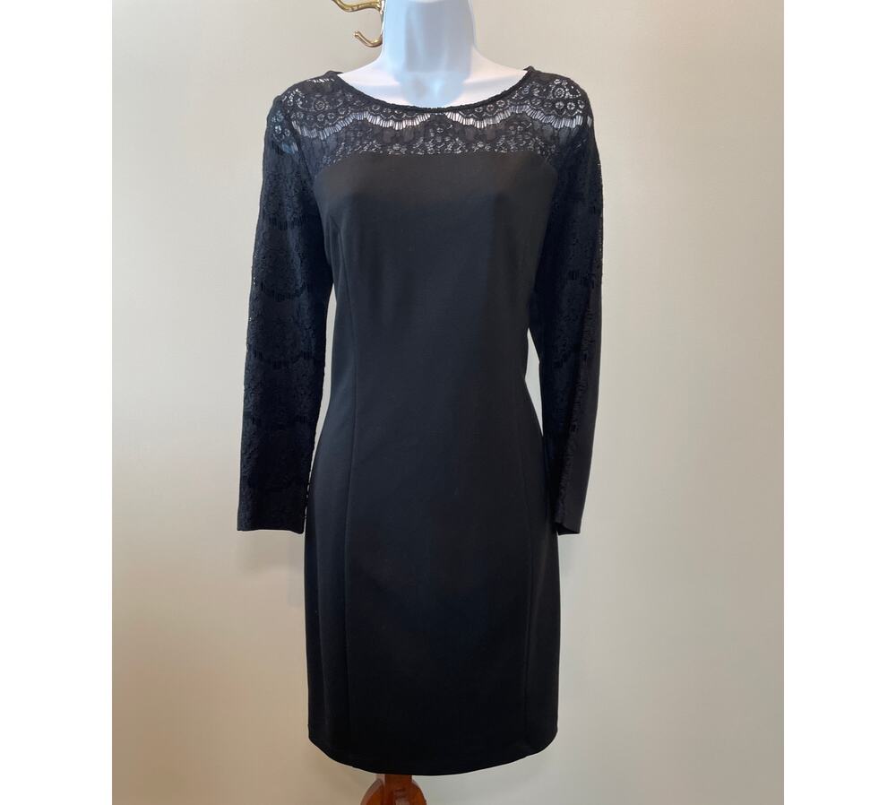 Jessica Simpson Black Lace‑Detail Fitted Dress Size 10 Classic Silhouette
